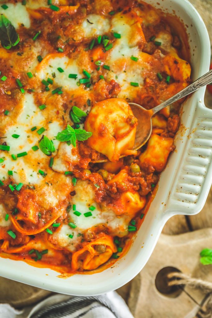 Gratin de tortellini à la bolognaise