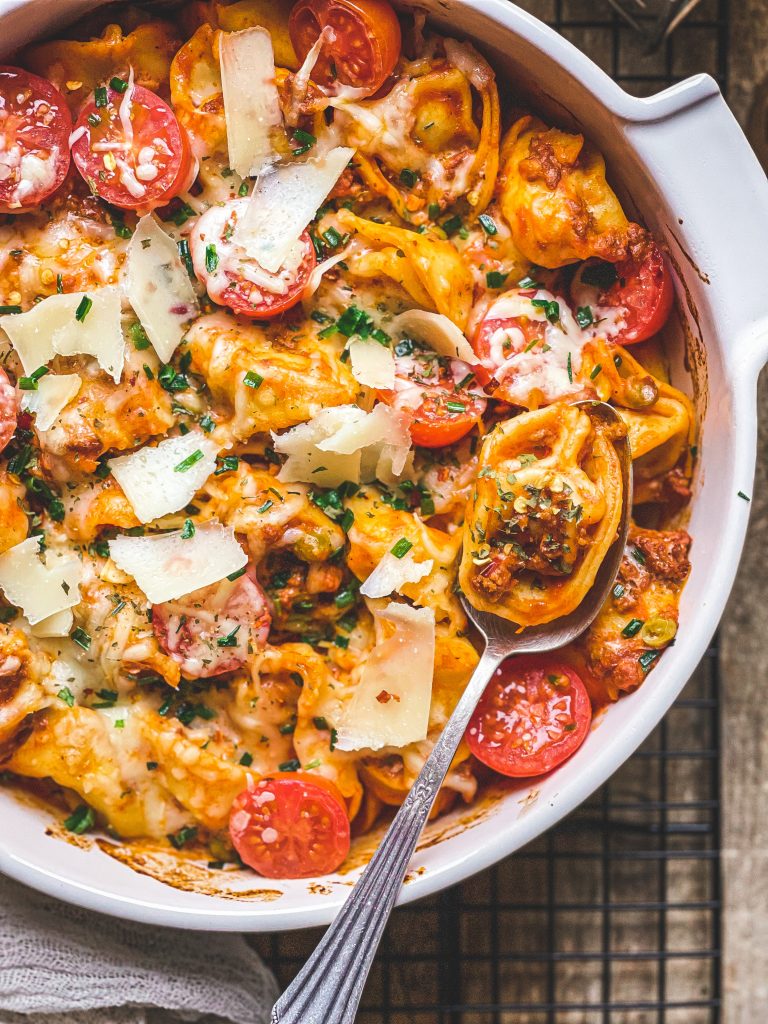 Gratin de tortellini, parmesan et mozzarella